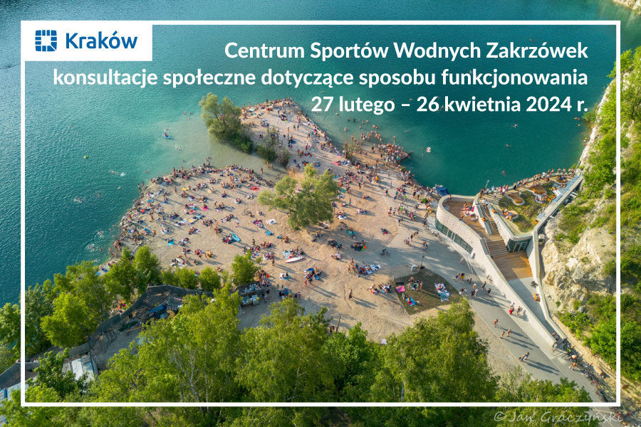 plakat Konsultacje w sprawie Centrum Sportów Wodnych na Zakrzówku